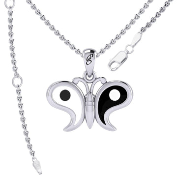Harmony and Balance Sterling Silver Yin Yang Butterfly Pendant by Peter Stone Jewelry TPD6210 - Jewelry